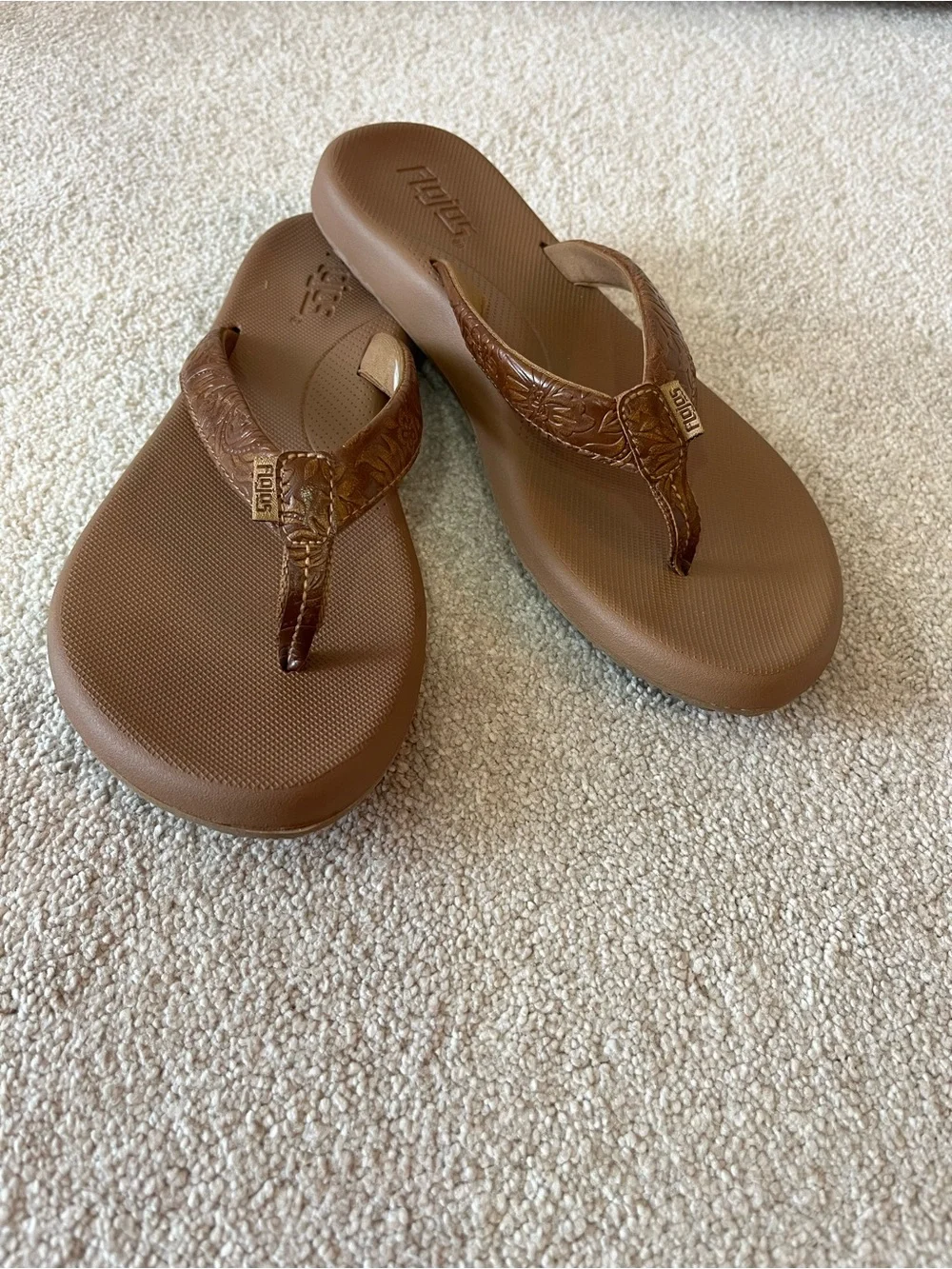 Flojos Brown Textured Strap Flip Flops